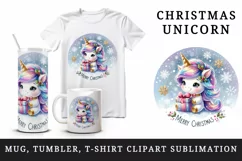 Watercolor cute sparkle unicorn present gift Merry Christmas quote print 20 oz tumbler skinny mug wrap clipart t-shirt sublimation printable design