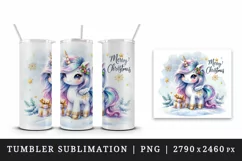 Watercolor cute sparkle unicorn present gift Merry Christmas quote print 20 oz tumbler skinny mug wrap clipart t-shirt sublimation printable design