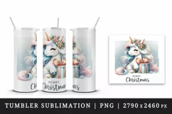 Watercolor cute sparkle unicorn present gift Merry Christmas quote print 20 oz tumbler skinny mug wrap clipart t-shirt sublimation printable design