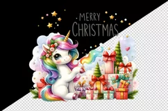 Watercolor cute sparkle unicorn present gift Merry Christmas quote print 20 oz tumbler skinny mug wrap clipart t-shirt sublimation printable design
