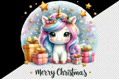 Watercolor cute sparkle unicorn present gift Merry Christmas quote print 20 oz tumbler skinny mug wrap clipart t-shirt sublimation printable design