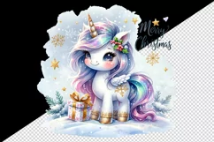 Watercolor cute sparkle unicorn present gift Merry Christmas quote print 20 oz tumbler skinny mug wrap clipart t-shirt sublimation printable design