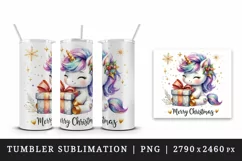 Watercolor cute sparkle unicorn present gift Merry Christmas quote print 20 oz tumbler skinny mug wrap clipart t-shirt sublimation printable design