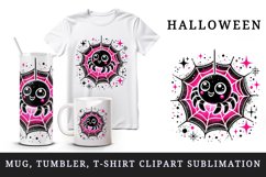 Watercolor cute spider big eyes glowing neon pink web sparkles Halloween print tumbler skinny mug wrap clipart t-shirt sublimation printable design