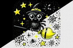 Watercolor cute spider sitting on neon yellow broomstick Halloween print 20 oz tumbler skinny mug wrap clipart t-shirt sublimation printable design