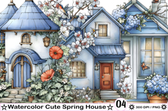 Watercolor Cute Spring House Clipart Product Image 1