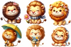 Watercolor Cute Spring Lion Clipart Product Image 2