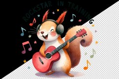 Watercolor cute squirrel play guitar music notes Rockstar in training quote print tumbler skinny mug wrap clipart t-shirt sublimation printable design