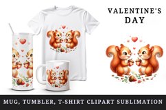 Watercolor cute squirrels exchanging acorns heart Love Valentine Day print 20 oz tumbler skinny mug wrap clipart t-shirt sublimation printable design