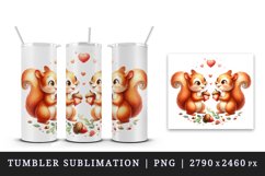 Watercolor cute squirrels exchanging acorns heart Love Valentine Day print 20 oz tumbler skinny mug wrap clipart t-shirt sublimation printable design