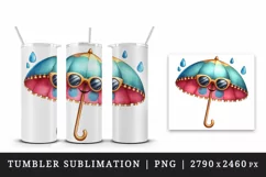 Watercolor cute summer beach umbrella smiling with sunglasses print 20 oz tumbler skinny mug wrap clipart t-shirt sublimation printable design