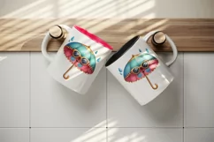 Watercolor cute summer beach umbrella smiling with sunglasses print 20 oz tumbler skinny mug wrap clipart t-shirt sublimation printable design