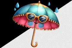 Watercolor cute summer beach umbrella smiling with sunglasses print 20 oz tumbler skinny mug wrap clipart t-shirt sublimation printable design