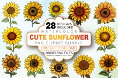 Watercolor Cute Sunflower Clipart Bundle Product Image 1