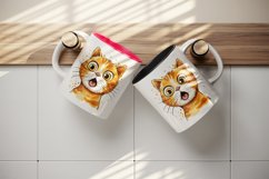 Watercolor cute surprised cat shocked kitty kitten animal funny pet print 20 oz tumbler skinny mug wrap clipart t-shirt sublimation printable design