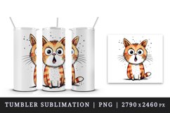 Watercolor cute surprised cat shocked kitty kitten animal funny pet print 20 oz tumbler skinny mug wrap clipart t-shirt sublimation printable design