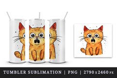 Watercolor cute surprised cat shocked kitty kitten animal funny pet print 20 oz tumbler skinny mug wrap clipart t-shirt sublimation printable design