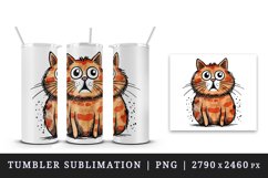 Watercolor cute surprised cat shocked kitty kitten animal funny pet print 20 oz tumbler skinny mug wrap clipart t-shirt sublimation printable design