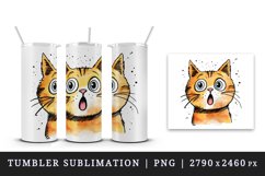 Watercolor cute surprised cat shocked kitty kitten animal funny pet print 20 oz tumbler skinny mug wrap clipart t-shirt sublimation printable design