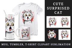 Watercolor cute surprised cat shocked kitty kitten animal funny pet print 20 oz tumbler skinny mug wrap clipart t-shirt sublimation printable design
