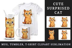 Watercolor cute surprised cat shocked kitty kitten animal funny pet print 20 oz tumbler skinny mug wrap clipart t-shirt sublimation printable design
