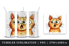 Watercolor cute surprised cat shocked kitty kitten animal funny pet print 20 oz tumbler skinny mug wrap clipart t-shirt sublimation printable design