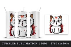 Watercolor cute surprised cat shocked kitty kitten animal funny pet print 20 oz tumbler skinny mug wrap clipart t-shirt sublimation printable design