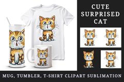 Watercolor cute surprised cat shocked kitty kitten animal funny pet print 20 oz tumbler skinny mug wrap clipart t-shirt sublimation printable design