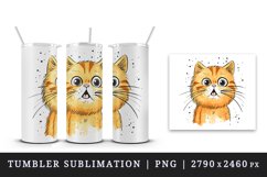 Watercolor cute surprised cat shocked kitty kitten animal funny pet print 20 oz tumbler skinny mug wrap clipart t-shirt sublimation printable design