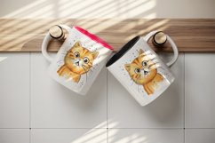 Watercolor cute surprised cat shocked kitty kitten animal funny pet print 20 oz tumbler skinny mug wrap clipart t-shirt sublimation printable design