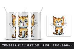 Watercolor cute surprised cat shocked kitty kitten animal funny pet print 20 oz tumbler skinny mug wrap clipart t-shirt sublimation printable design