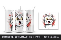 Watercolor cute surprised cat shocked kitty kitten animal funny pet print 20 oz tumbler skinny mug wrap clipart t-shirt sublimation printable design