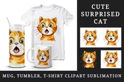 Watercolor cute surprised cat shocked kitty kitten animal funny pet print 20 oz tumbler skinny mug wrap clipart t-shirt sublimation printable design