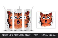 Watercolor cute surprised cat shocked kitty kitten animal funny pet print 20 oz tumbler skinny mug wrap clipart t-shirt sublimation printable design