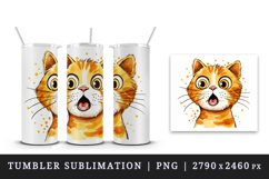 Watercolor cute surprised cat shocked kitty kitten animal funny pet print 20 oz tumbler skinny mug wrap clipart t-shirt sublimation printable design