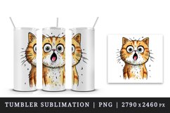 Watercolor cute surprised cat shocked kitty kitten animal funny pet print 20 oz tumbler skinny mug wrap clipart t-shirt sublimation printable design