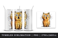 Watercolor cute surprised cat shocked kitty kitten animal funny pet print 20 oz tumbler skinny mug wrap clipart t-shirt sublimation printable design