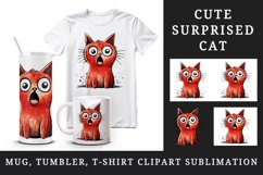 Watercolor cute surprised cat shocked kitty kitten animal funny pet print 20 oz tumbler skinny mug wrap clipart t-shirt sublimation printable design