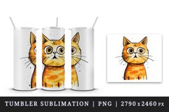 Watercolor cute surprised cat shocked kitty kitten animal funny pet print 20 oz tumbler skinny mug wrap clipart t-shirt sublimation printable design