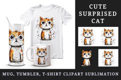 Watercolor cute surprised cat shocked kitty kitten animal funny pet print 20 oz tumbler skinny mug wrap clipart t-shirt sublimation printable design
