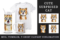 Watercolor cute surprised cat shocked kitty kitten animal funny pet print 20 oz tumbler skinny mug wrap clipart t-shirt sublimation printable design