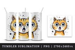 Watercolor cute surprised cat shocked kitty kitten animal funny pet print 20 oz tumbler skinny mug wrap clipart t-shirt sublimation printable design
