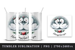 Watercolor cute swans hugging heart Always Love you quote Valentine Day print tumbler skinny mug wrap clipart t-shirt sublimation printable design