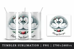 Watercolor cute swans hugging heart Always Love you quote Valentine Day print tumbler skinny mug wrap clipart t-shirt sublimation printable design