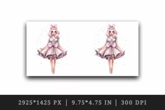 Watercolor cute sweet and charming doll girl pink sparkle pink dress and bow 20oz tumbler skinny mug wrap clipart t-shirt sublimation printable design