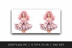 Watercolor cute sweet and charming doll girl pink sparkle pink dress and bow 20oz tumbler skinny mug wrap clipart t-shirt sublimation printable design