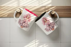 Watercolor cute sweet and charming doll girl pink sparkle pink dress and bow 20oz tumbler skinny mug wrap clipart t-shirt sublimation printable design