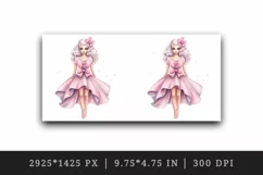 Watercolor cute sweet and charming doll girl sparkle pink dress and bow 20oz tumbler skinny mug wrap clipart t-shirt sublimation printable design