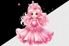 Watercolor cute sweet and charming princess girl with pink sparkle dress and crown 20 oz tumbler skinny mug wrap clipart t-shirt sublimation printable design