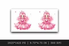 Watercolor cute sweet and charming princess girl with pink sparkle dress and crown 20 oz tumbler skinny mug wrap clipart t-shirt sublimation printable design
